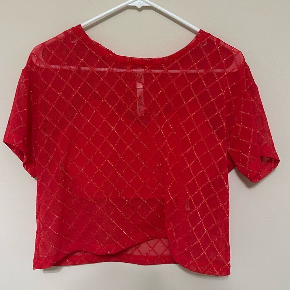 Victoria's Secret SPORT Sheer/lined Red Boxy Top Metallic Diamond Pattern